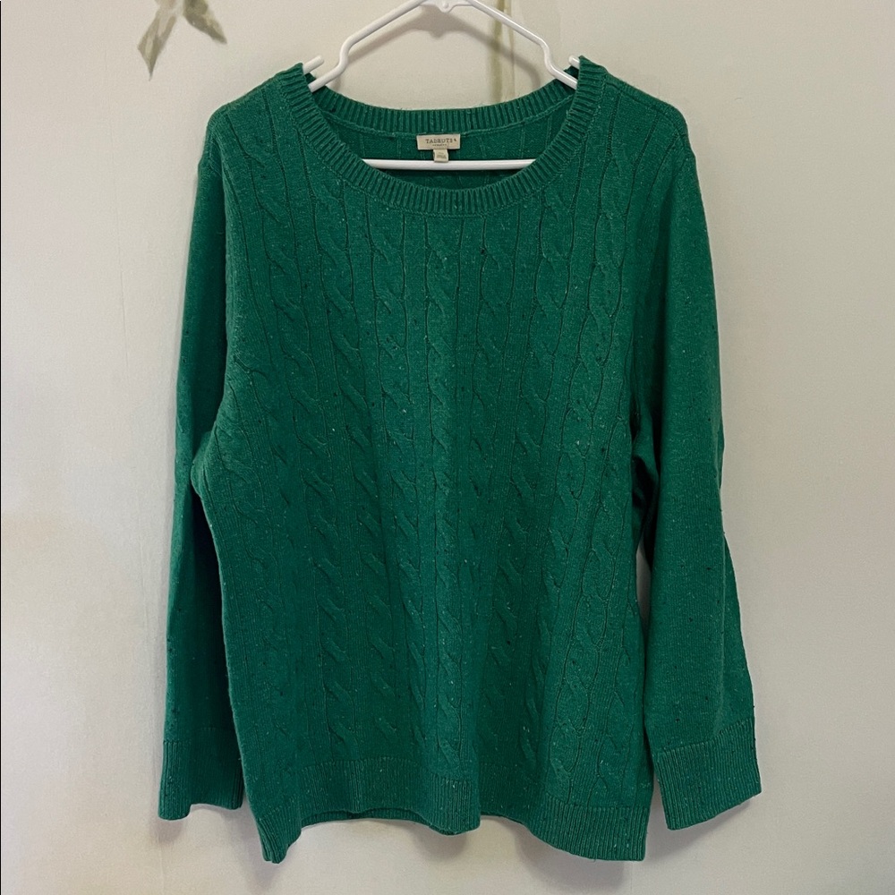 Talbots Kelly Green Speckled Cable Knit Plus Size Sweater